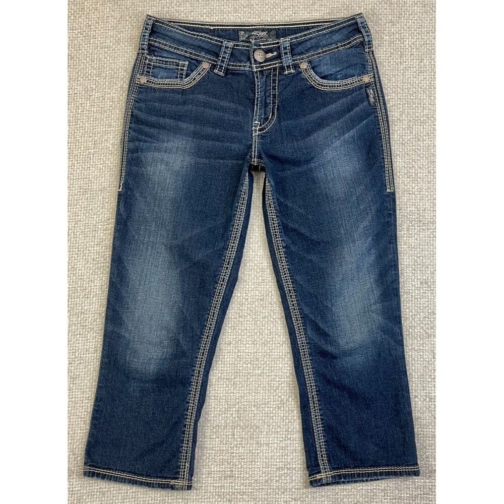 Silver Jeans Suki Surplus Capri Women's 28 Stretch Blue Denim Dark Wash 29x21
